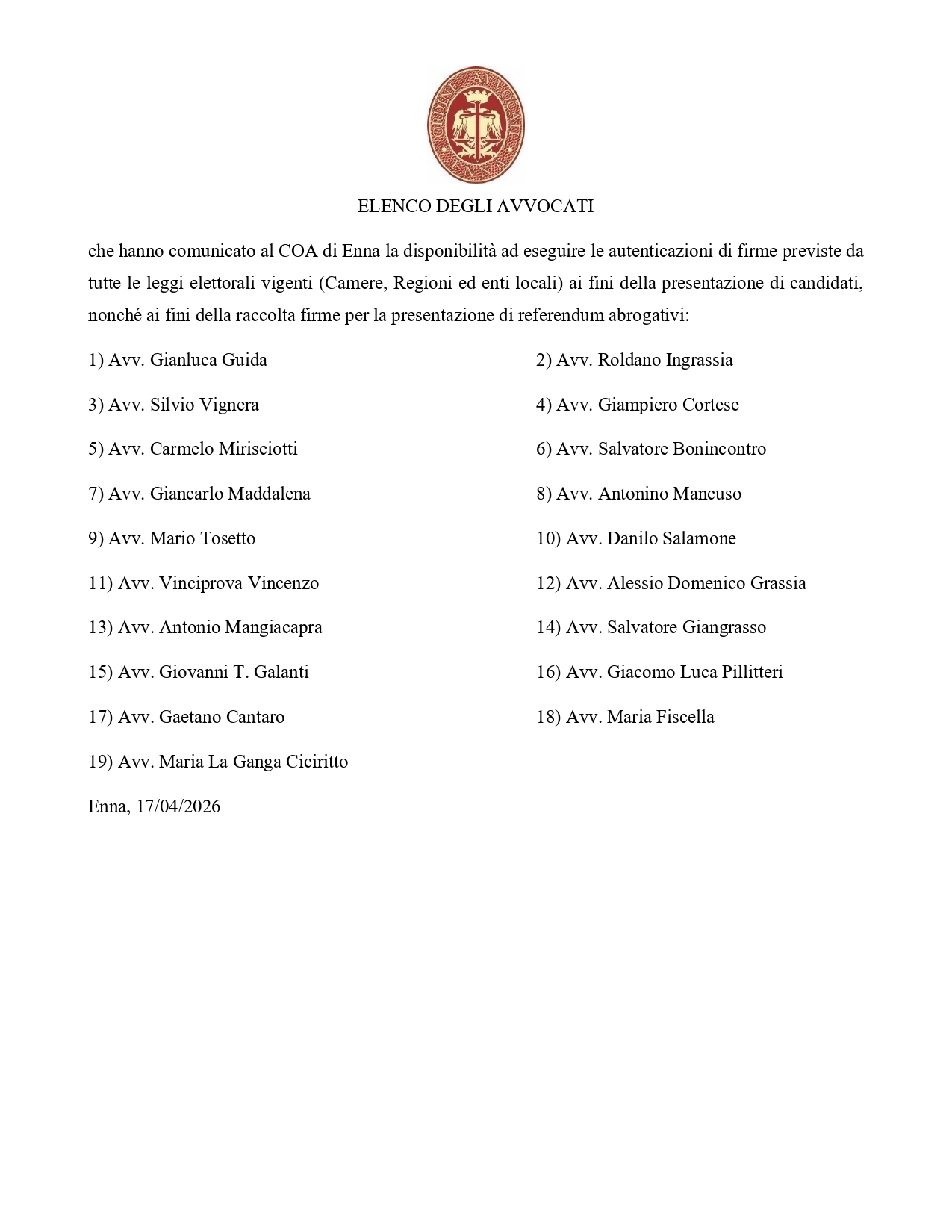 ELENCO AVVOCATI